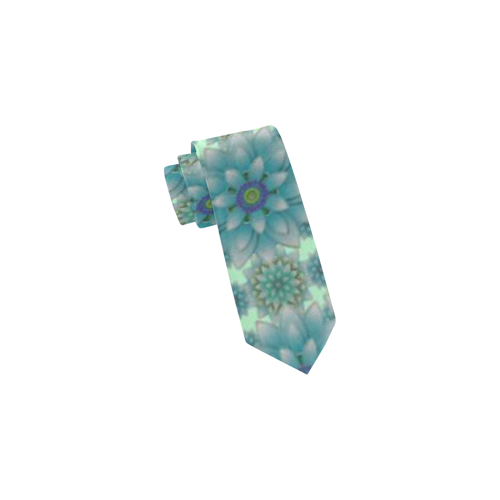 Happiness Turquoise Lotus pattern Classic Necktie (Two Sides)