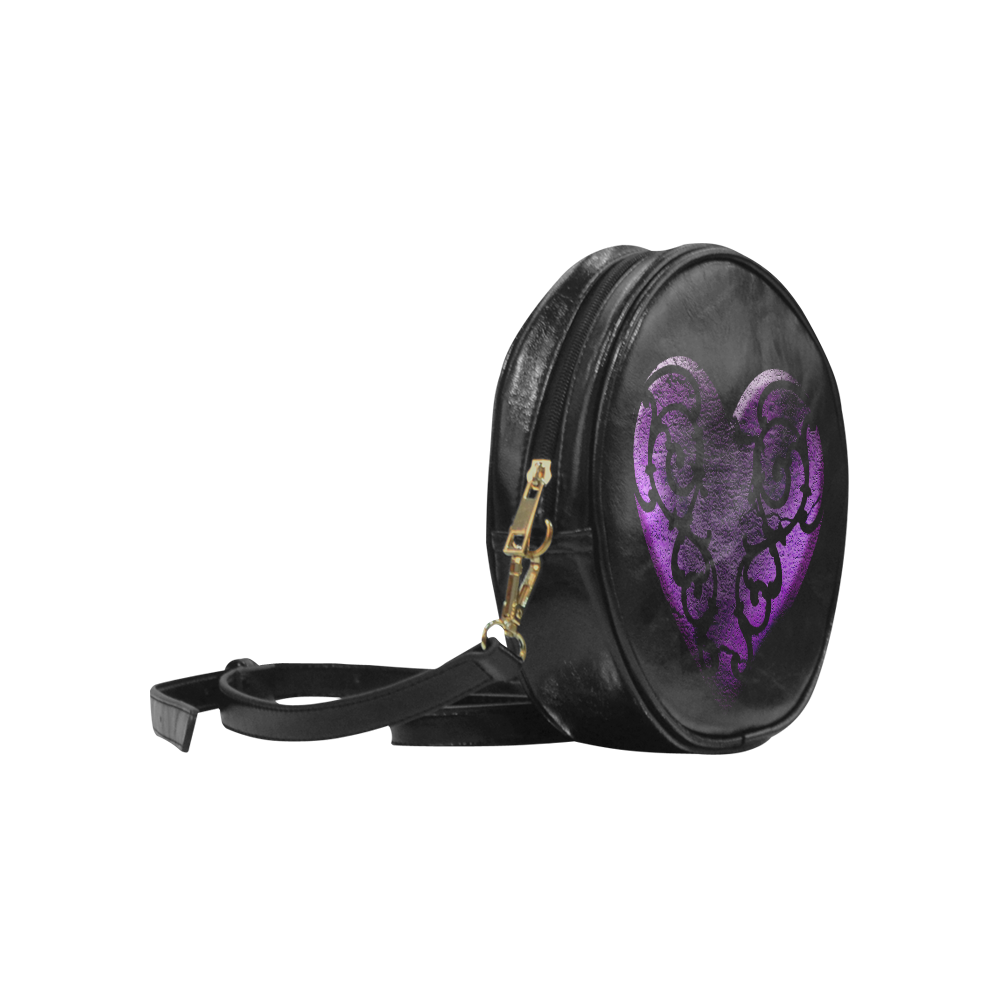 Filigree Purple Goth Heart Round Sling Bag (Model 1647)