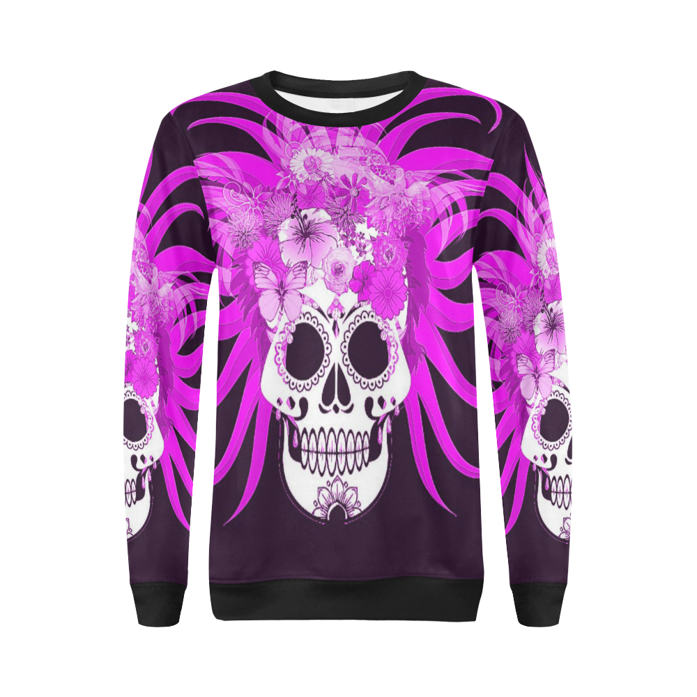 hippie skull,pink All Over Print Crewneck Sweatshirt for Women (Model H18)