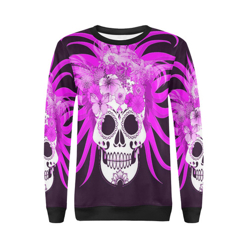 hippie skull,pink All Over Print Crewneck Sweatshirt for Women (Model H18)
