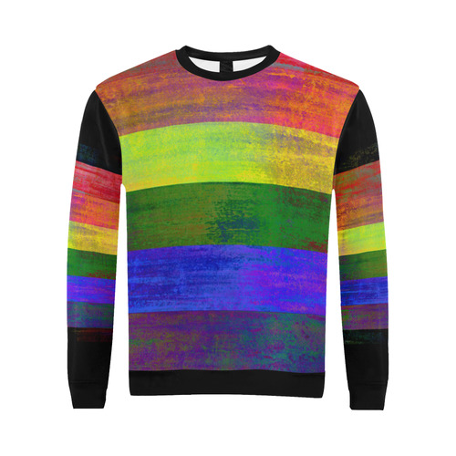 Rainbow Flag Colored Stripes Dark Grunge All Over Print Crewneck Sweatshirt for Men/Large (Model H18)