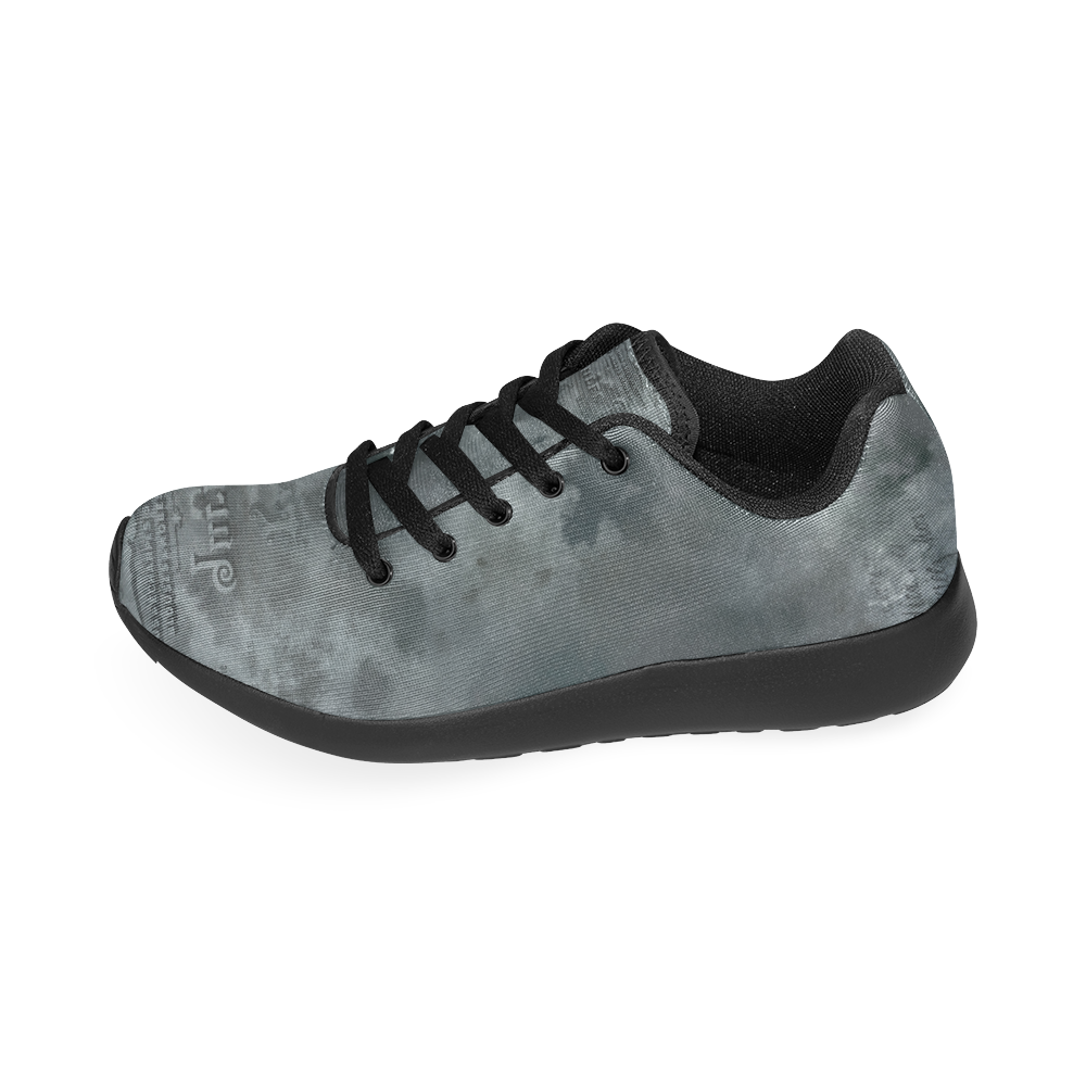 Dark grey letter vintage batik look Kid's Running Shoes (Model 020)