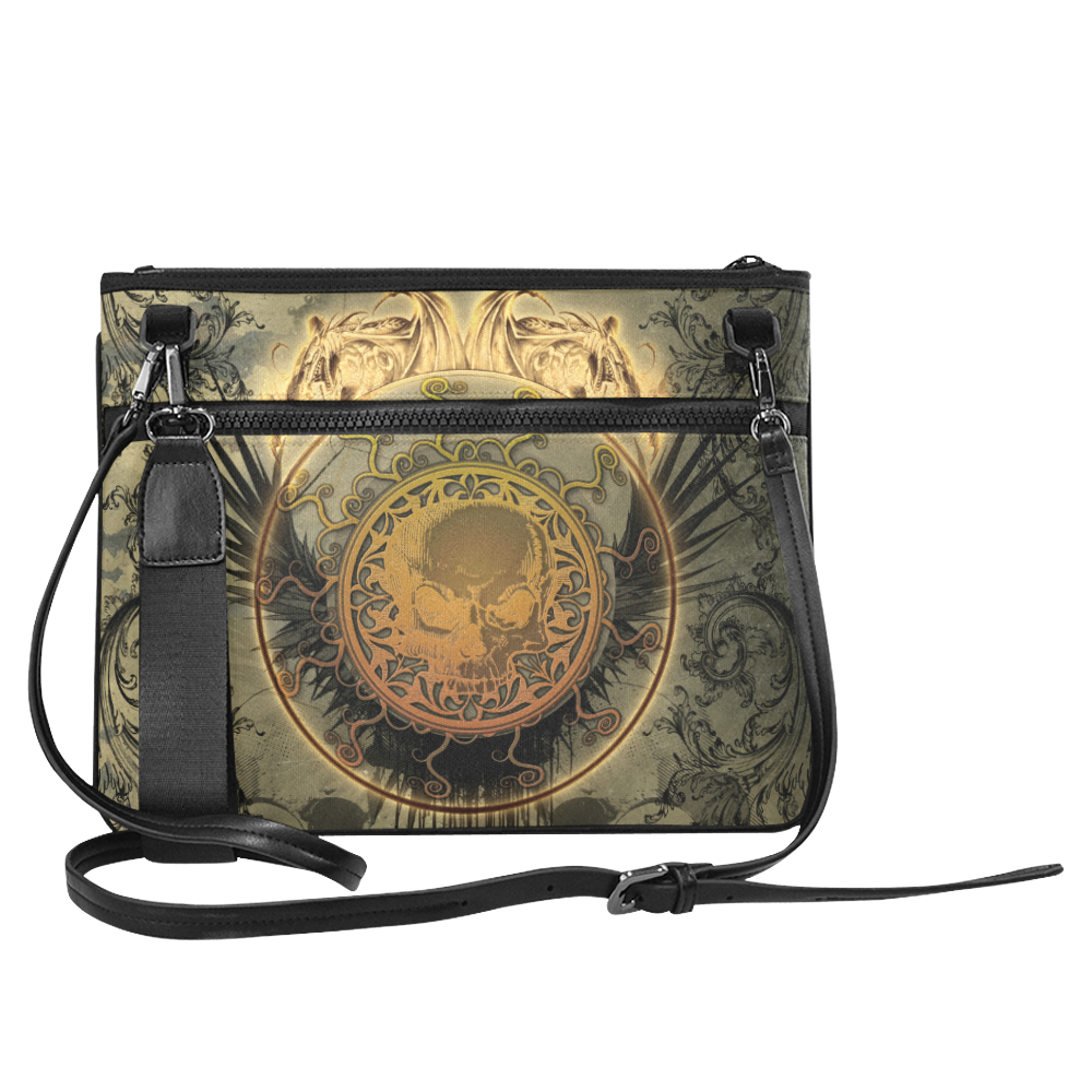 Awesome skulls on round button Slim Clutch Bag (Model 1668)
