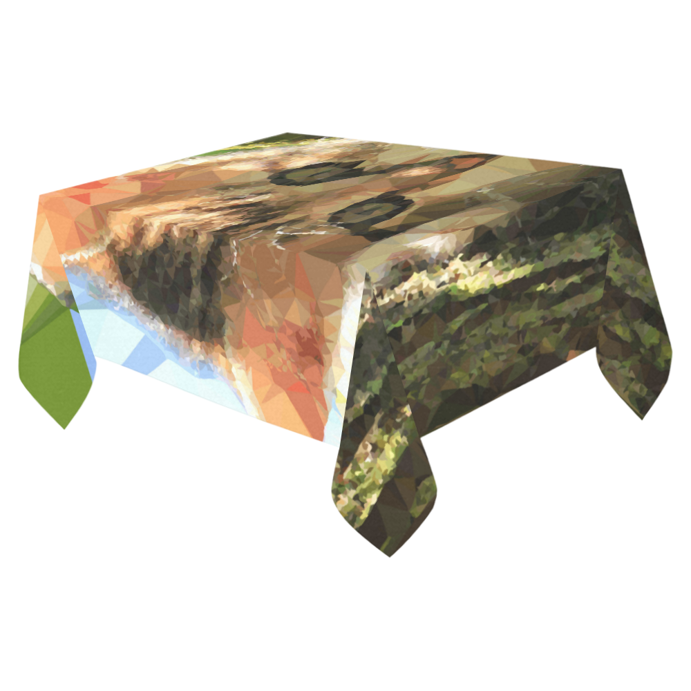 Kitten In Tree Low Poly Triangles Cotton Linen Tablecloth 52"x 70"