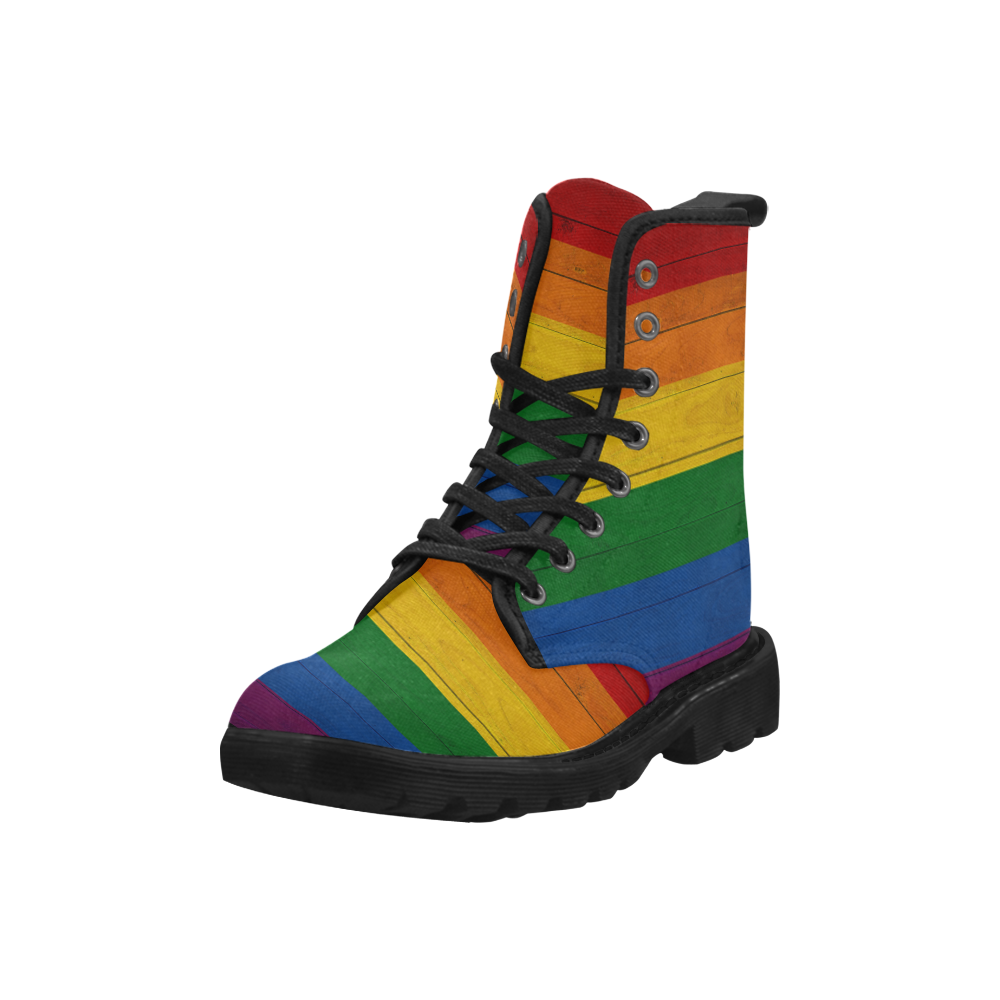 Rainbow Flag Colored Stripes Wood Martin Boots for Men (Black) (Model 1203H)
