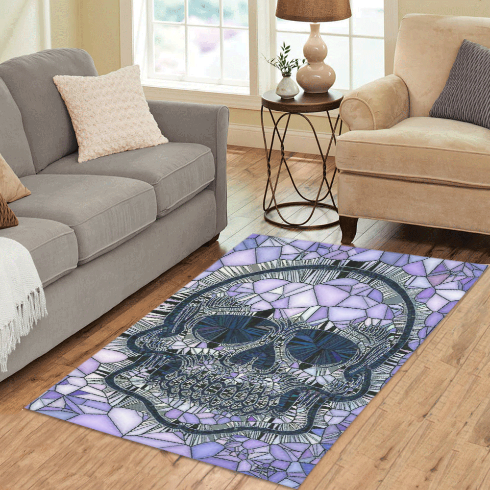 Glass Mosaic Skull, blue by JamColors Area Rug 5'x3'3''