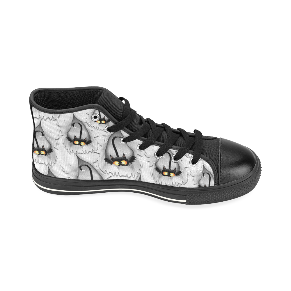 Fun Cat Cartoon in ripped fabric Hole High Top Canvas Shoes for Kid (Model 017)