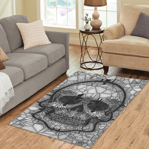 Glass Mosaic Skull, black  by JamColors Area Rug 5'x3'3''