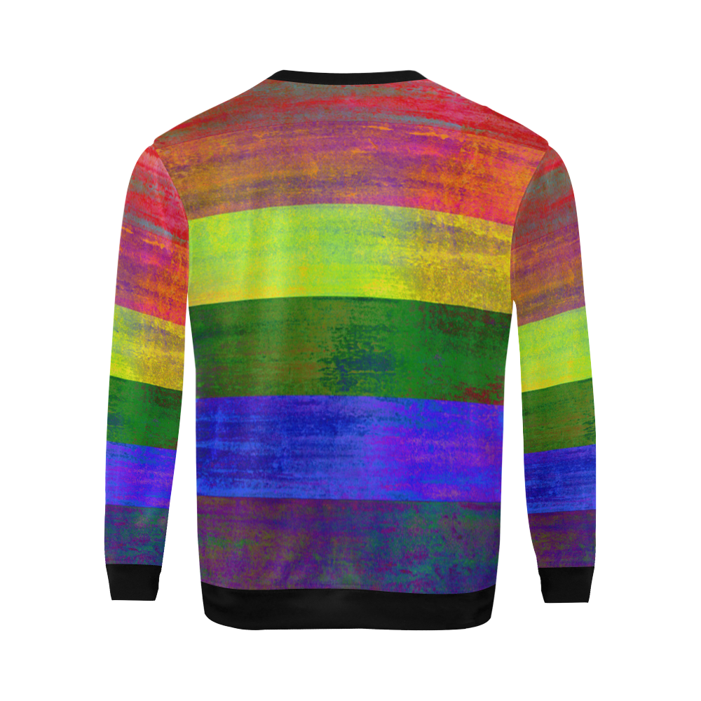 Rainbow Flag Colored Stripes Dark Grunge All Over Print Crewneck Sweatshirt for Men (Model H18)