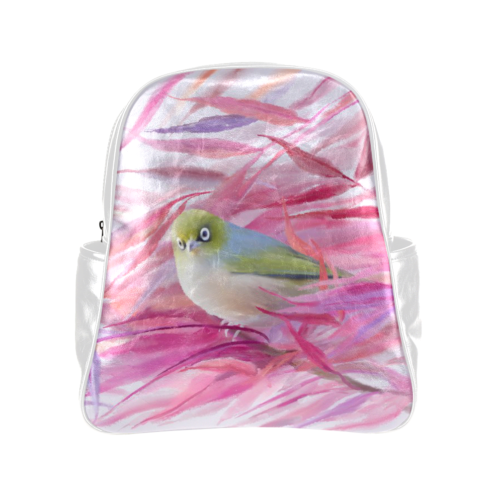 Cute SilverEye, angry bird watercolor Multi-Pockets Backpack (Model 1636)