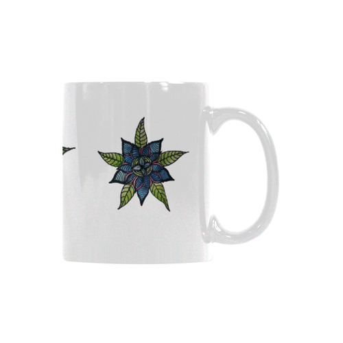 Beautiful drawn flowers blue and green color White Mug(11OZ)