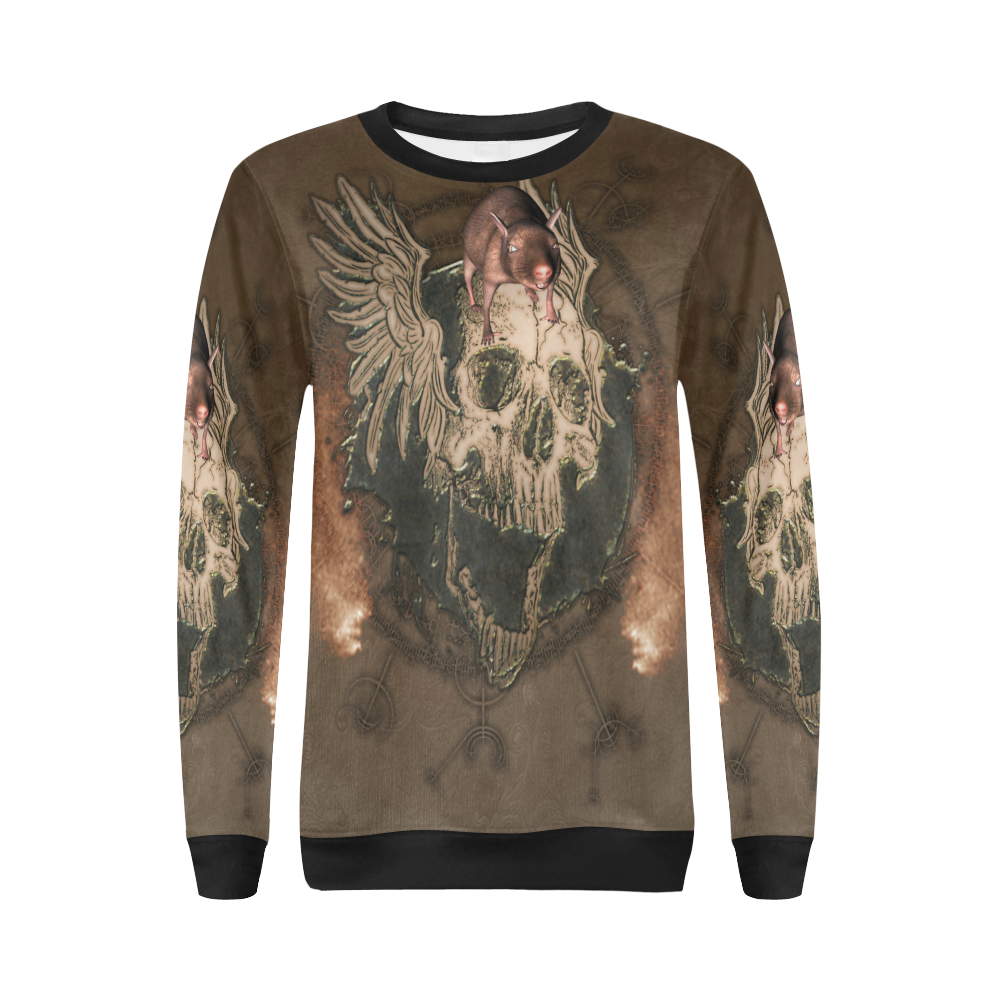 Awesome skull with rat All Over Print Crewneck Sweatshirt for Women (Model H18)