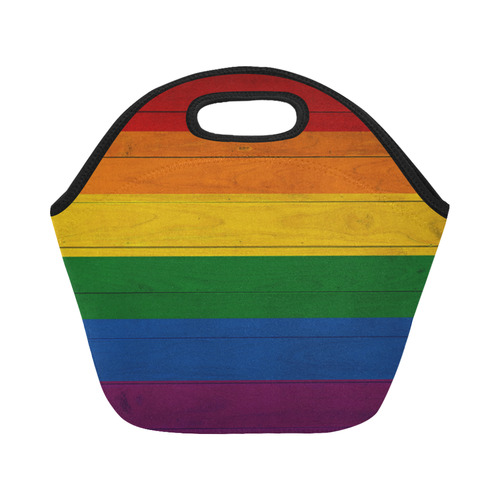 Rainbow Flag Colored Stripes Wood Neoprene Lunch Bag/Small (Model 1669)