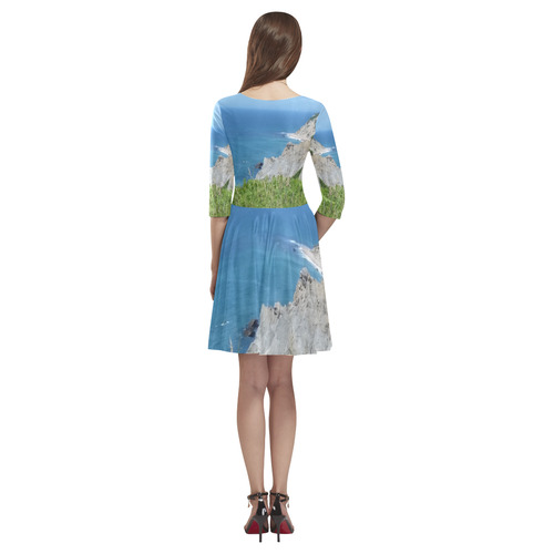 Block Island Bluffs - Block Island, Rhode Island Tethys Half-Sleeve Skater Dress(Model D20)