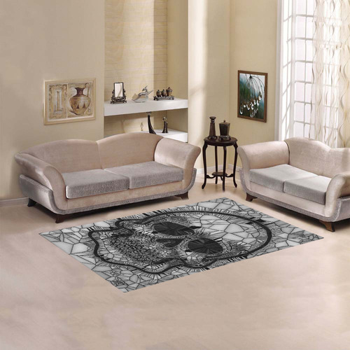 Glass Mosaic Skull, black  by JamColors Area Rug 5'x3'3''