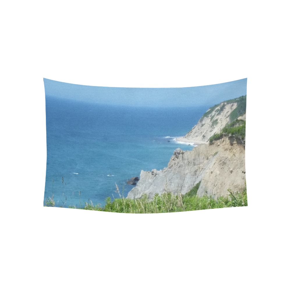 Block Island Bluffs - Block Island, Rhode Island Cotton Linen Wall Tapestry 60"x 40"