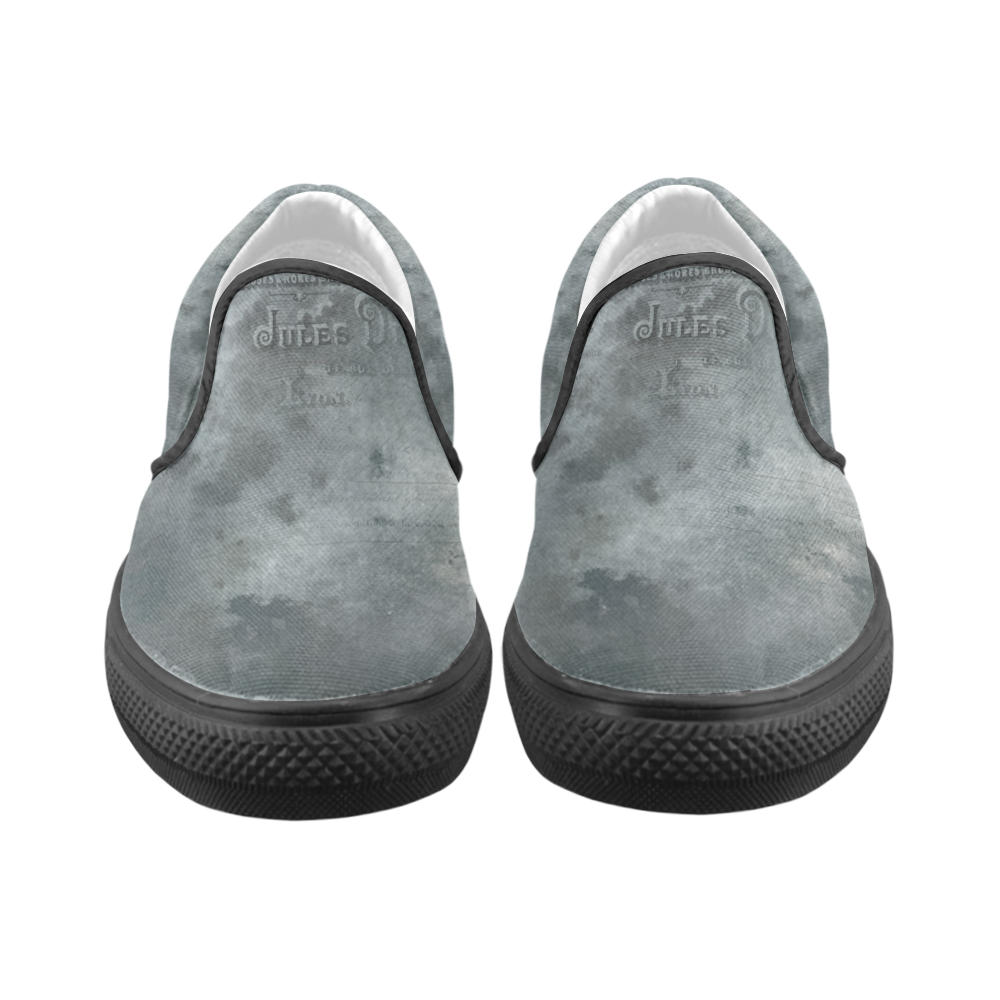 Dark grey letter vintage batik look Men's Unusual Slip-on Canvas Shoes (Model 019)