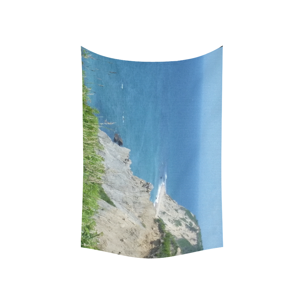 Block Island Bluffs - Block Island, Rhode Island Cotton Linen Wall Tapestry 60"x 40"