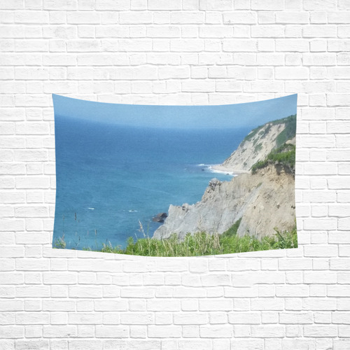 Block Island Bluffs - Block Island, Rhode Island Cotton Linen Wall Tapestry 60"x 40"