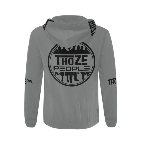 Thoze People Jacket w/ Hood (Black on Gray) All Over Print Full Zip Hoodie for Men (Model H14)