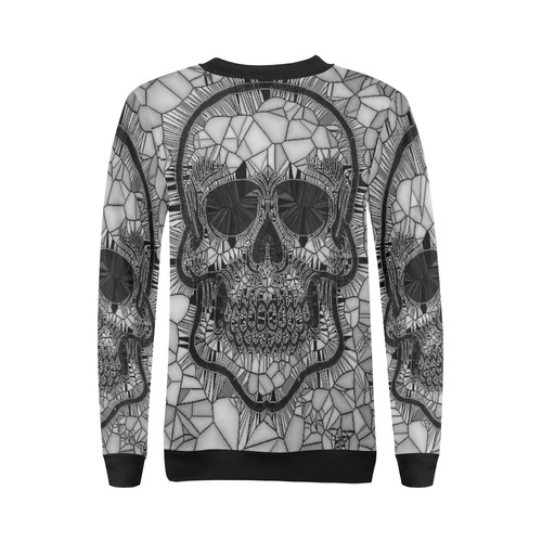 Glass Mosaic Skull, black  by JamColors All Over Print Crewneck Sweatshirt for Women (Model H18)