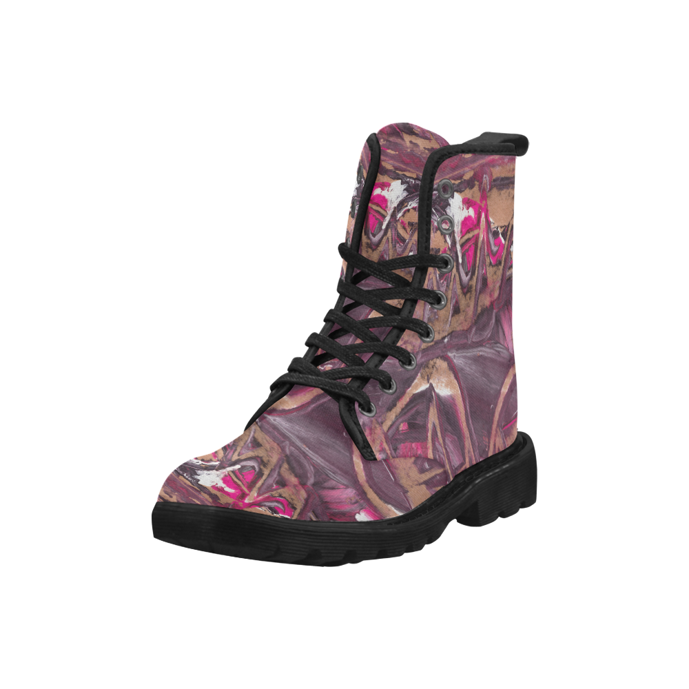 Abstract Acryl Painting plum brown pink Martin Boots for Men (Black) (Model 1203H)