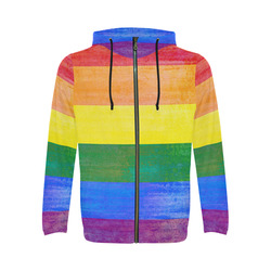 Rainbow Flag Colored Stripes Grunge All Over Print Full Zip Hoodie for Men (Model H14)