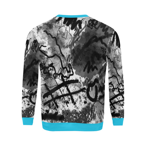 Abstract Sketch Aqua All Over Print Crewneck Sweatshirt for Men/Large (Model H18)