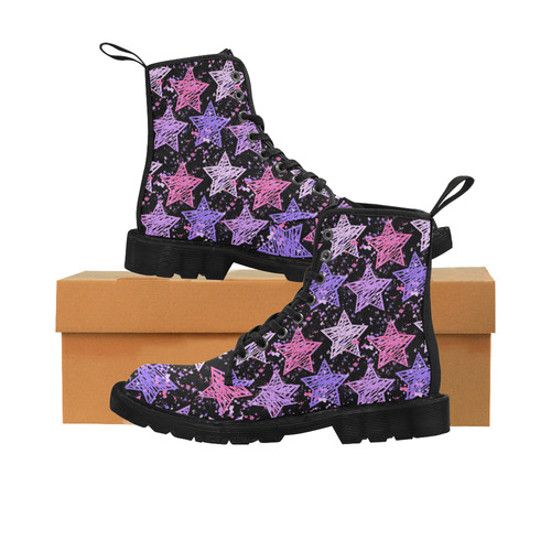 Painted Stars Martin Boots for Women (Black) (Model 1203H)