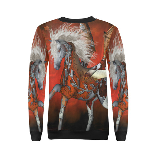Awesome steampunk horse with wings All Over Print Crewneck Sweatshirt for Women (Model H18)
