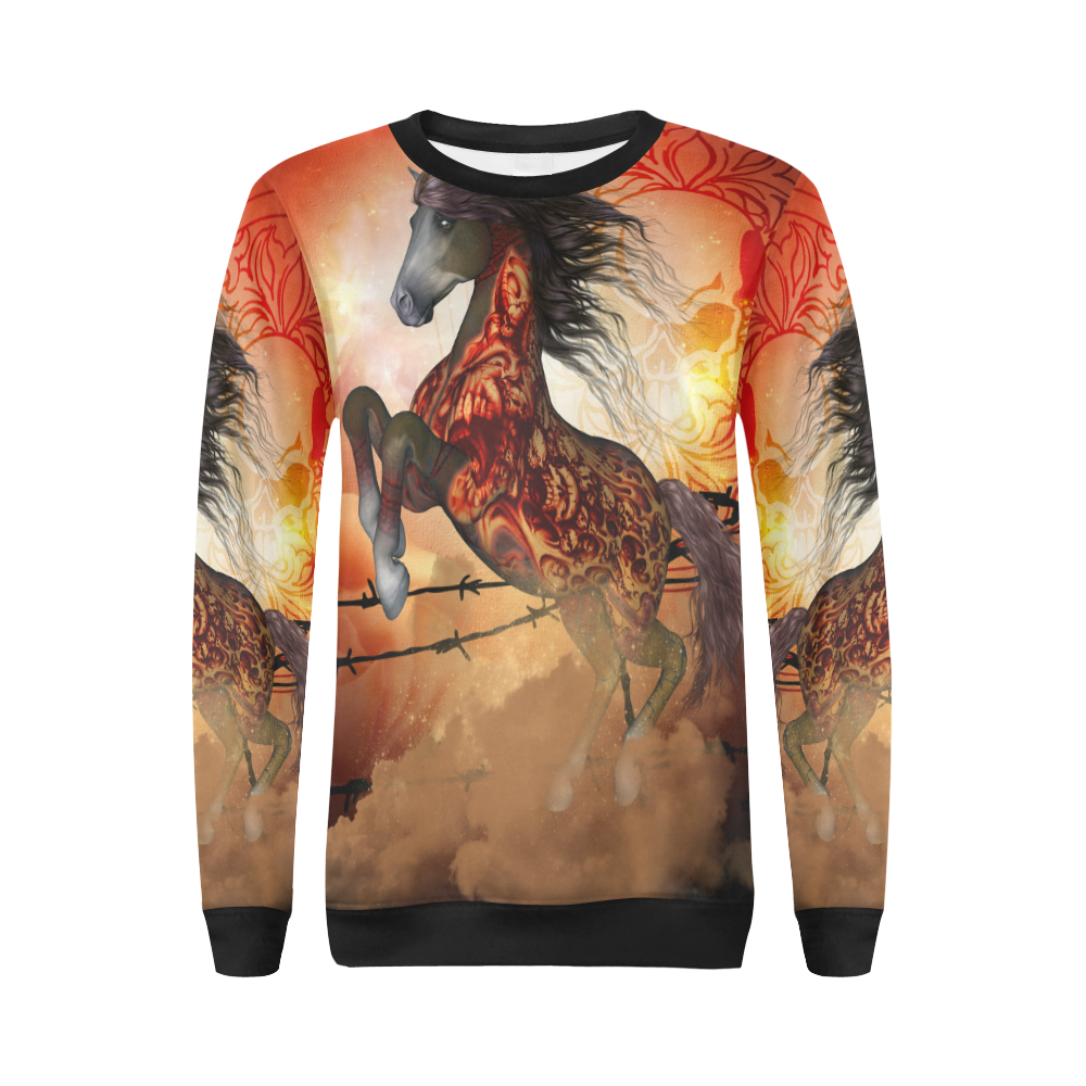 Awesome creepy horse with skulls All Over Print Crewneck Sweatshirt for Women (Model H18)
