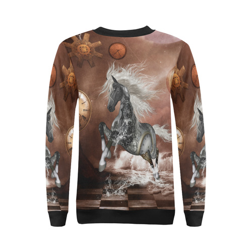 Amazing steampunk horse, silver All Over Print Crewneck Sweatshirt for Women (Model H18)