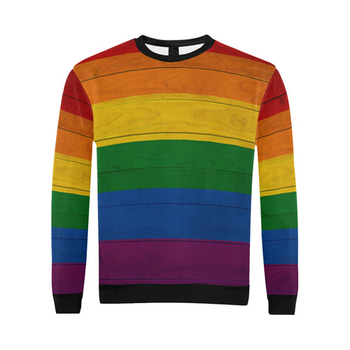 Rainbow Flag Colored Stripes Wood All Over Print Crewneck Sweatshirt for Men (Model H18)