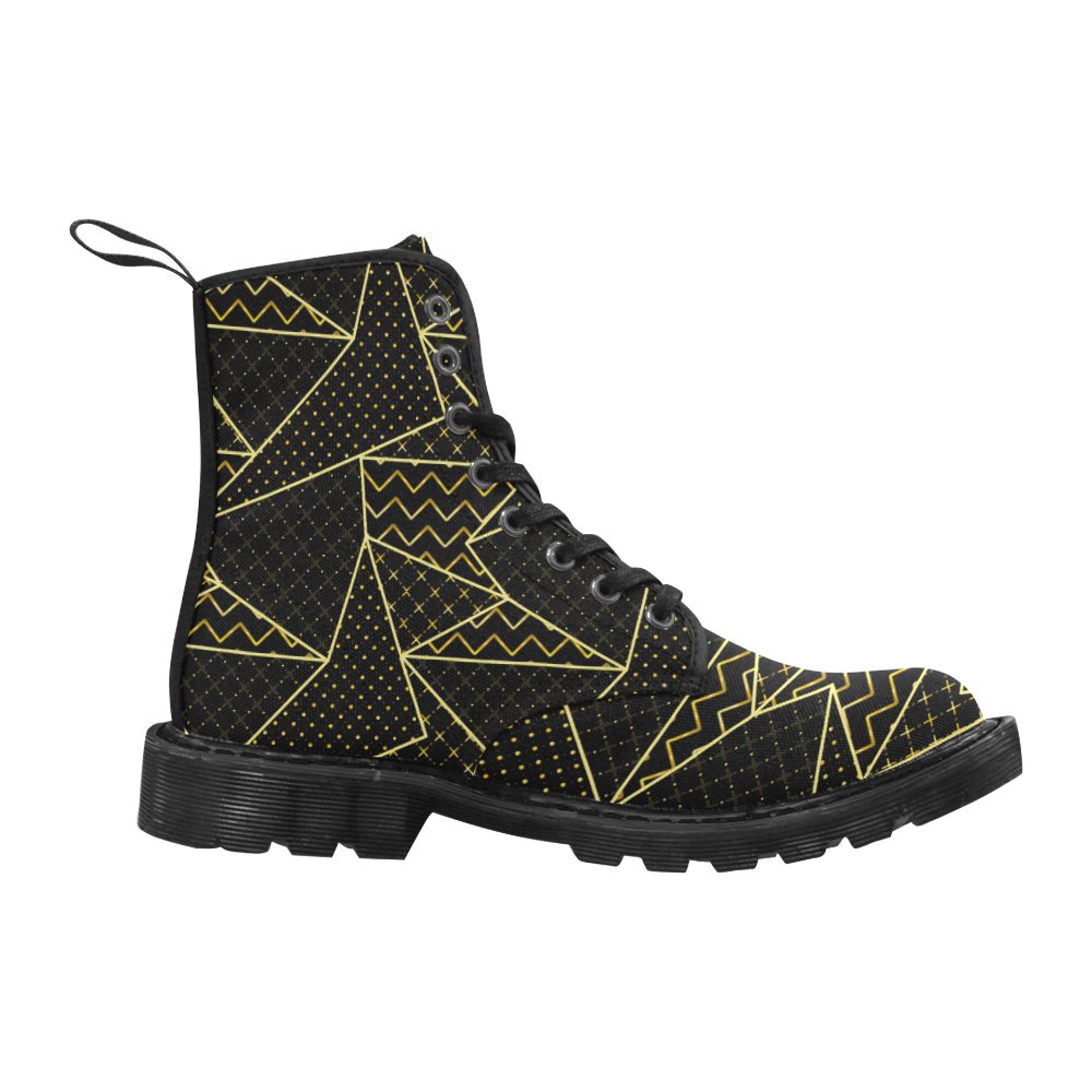 Golden Quilted Pattern Martin Boots for Women (Black) (Model 1203H)