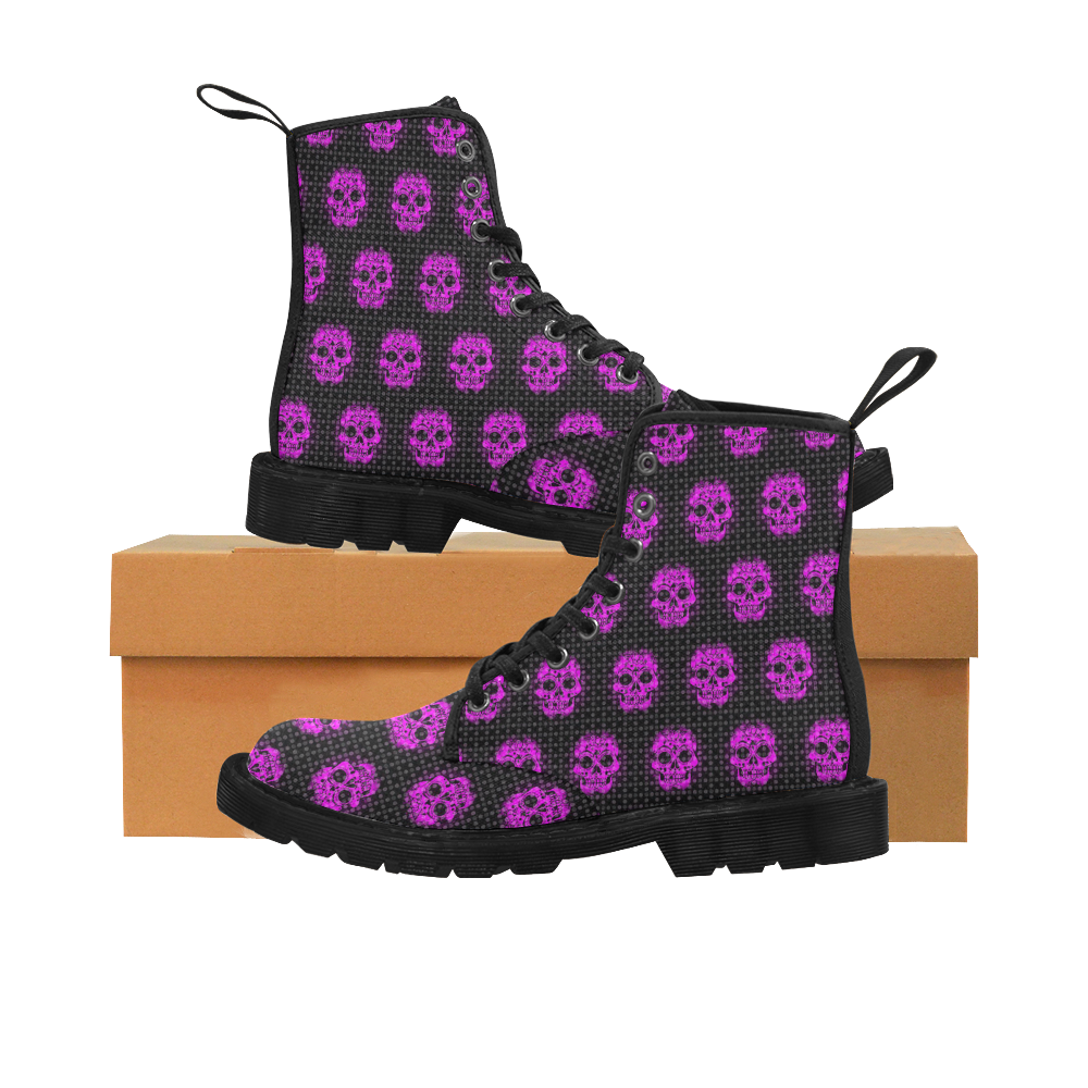 skulls and dotts, pink by JamColors Martin Boots for Women (Black) (Model 1203H)