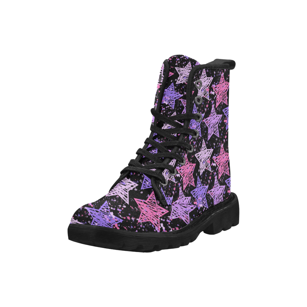 Painted Stars Martin Boots for Women (Black) (Model 1203H)