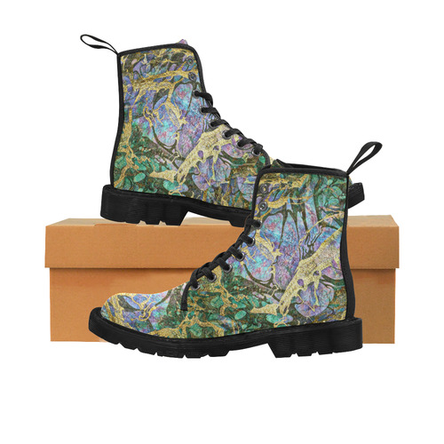 Abstract Green Watercolor Brush Painting with Gold Martin Boots for Men (Black) (Model 1203H)