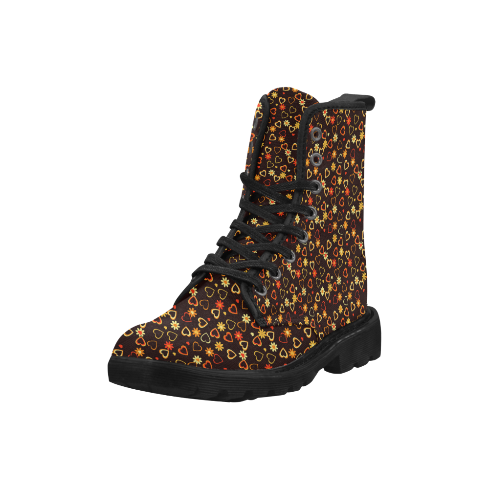 Hearts And Flowers Martin Boots for Women (Black) (Model 1203H)