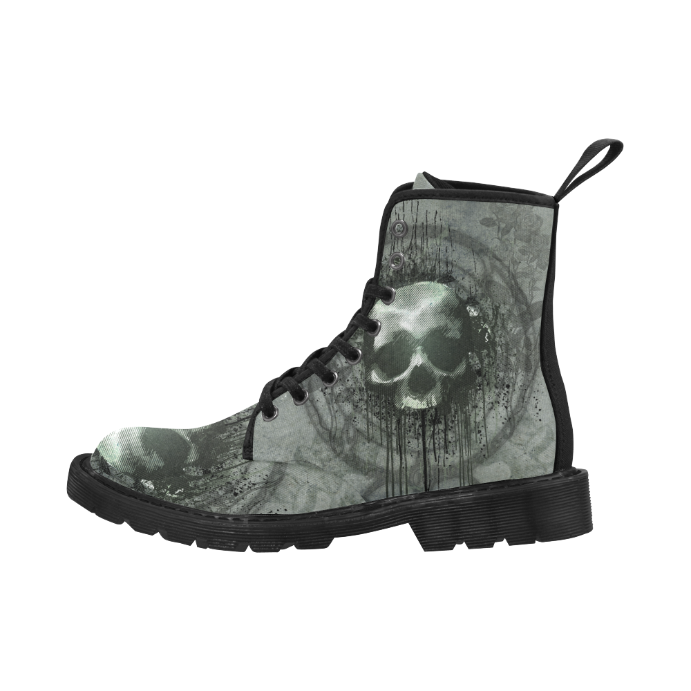 Awesome skull with bones and grunge Martin Boots for Women (Black) (Model 1203H)