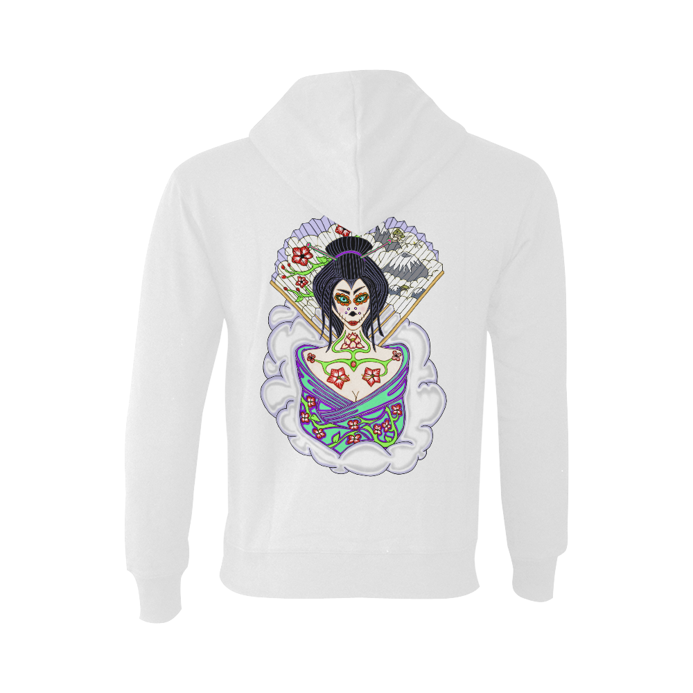 Geisha Sugar Skull White Oceanus Hoodie Sweatshirt (NEW) (Model H03)