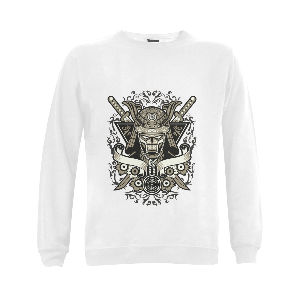 Samurai White Gildan Crewneck Sweatshirt(NEW) (Model H01)