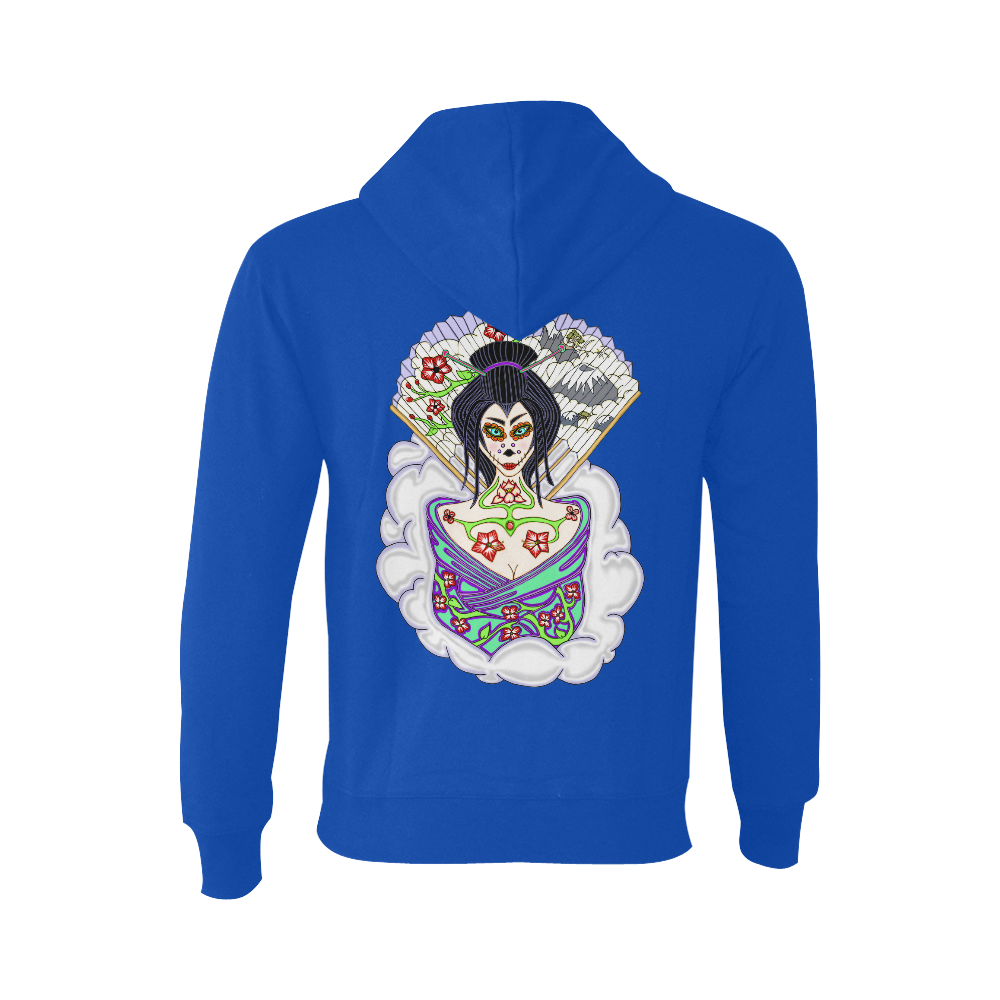 Geisha Sugar Skull Blue Oceanus Hoodie Sweatshirt (NEW) (Model H03)