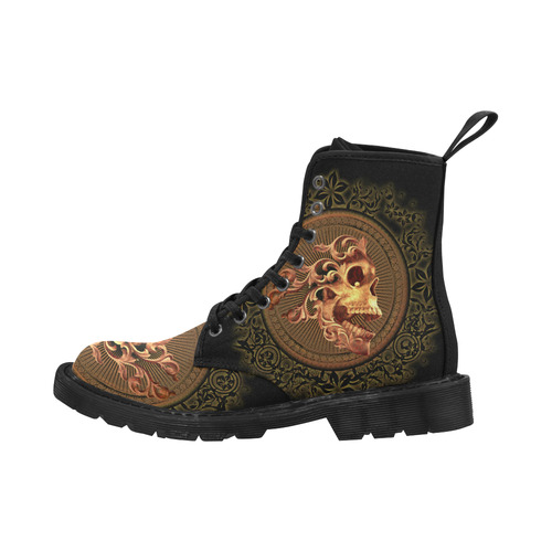 Amazing skull with floral elements Martin Boots for Women (Black) (Model 1203H)
