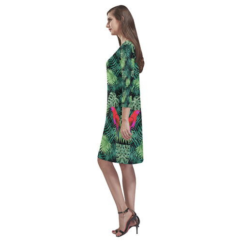 Parrot And Leaves Rhea Loose Round Neck Dress(Model D22)