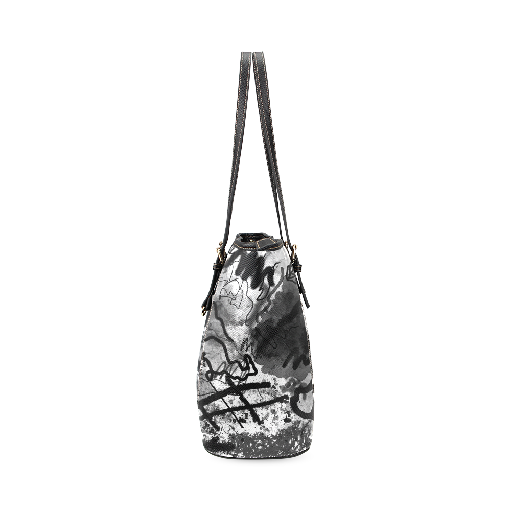 Abstract Sketch Leather Tote Bag/Small (Model 1640)