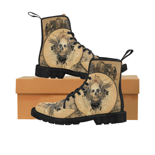 Awesome skull with wings and grunge Martin Boots for Women (Black) (Model 1203H)