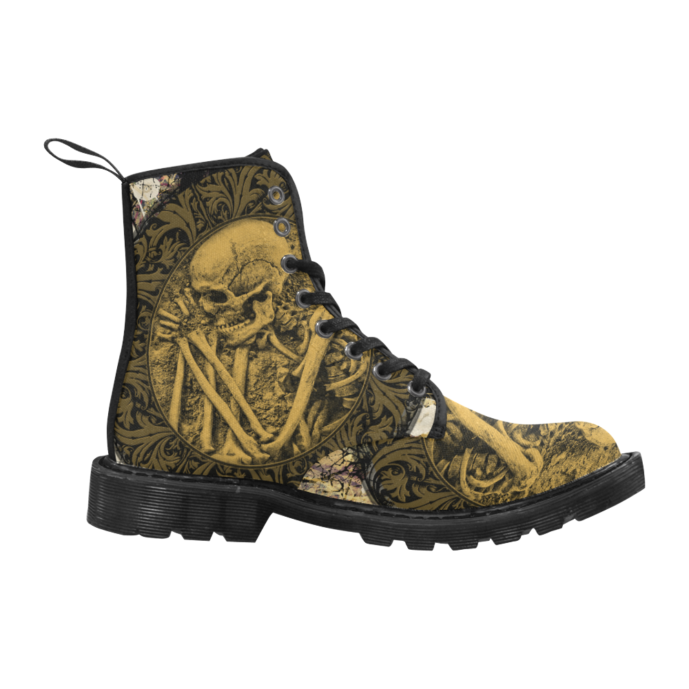 The skeleton in a round button with flowers Martin Boots for Women (Black) (Model 1203H)