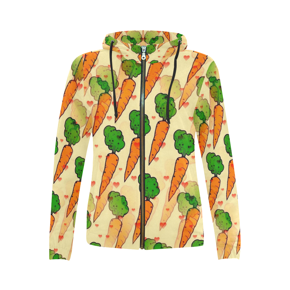 Carrot Popart by NIco Bielow All Over Print Full Zip Hoodie for Women (Model H14)