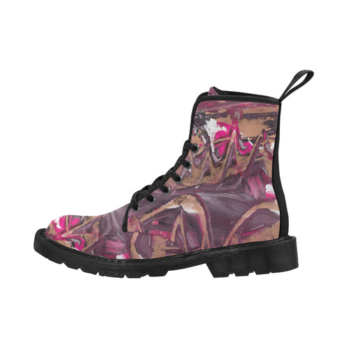 Abstract Acryl Painting plum brown pink Martin Boots for Men (Black) (Model 1203H)