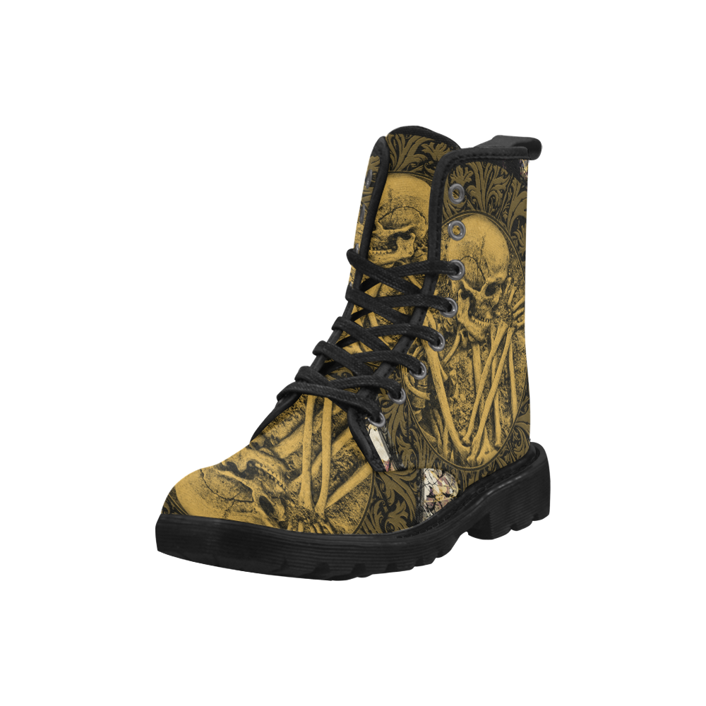 The skeleton in a round button with flowers Martin Boots for Women (Black) (Model 1203H)